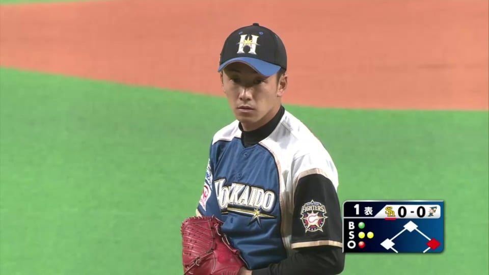 1回表 ファイターズ先発・斎藤佑が牽制アウトなど高い集中力で無失点に抑える!! 2014/7/12 F-H