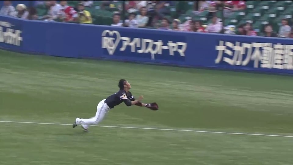 1回裏 ホークス今宮がレフト線の飛球にダイビングキャッチ!! 2014/7/14 M-H
