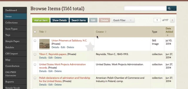 Items - Omeka: A User's Guide - LibGuides at University of Illinois at  Urbana-Champaign