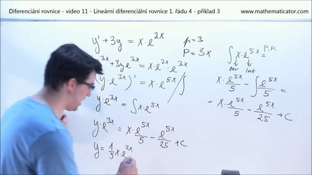 Diferenciání rovnice - video 11 - Lineární diferenciální rovnice 1. řádu 4 - příklad 3