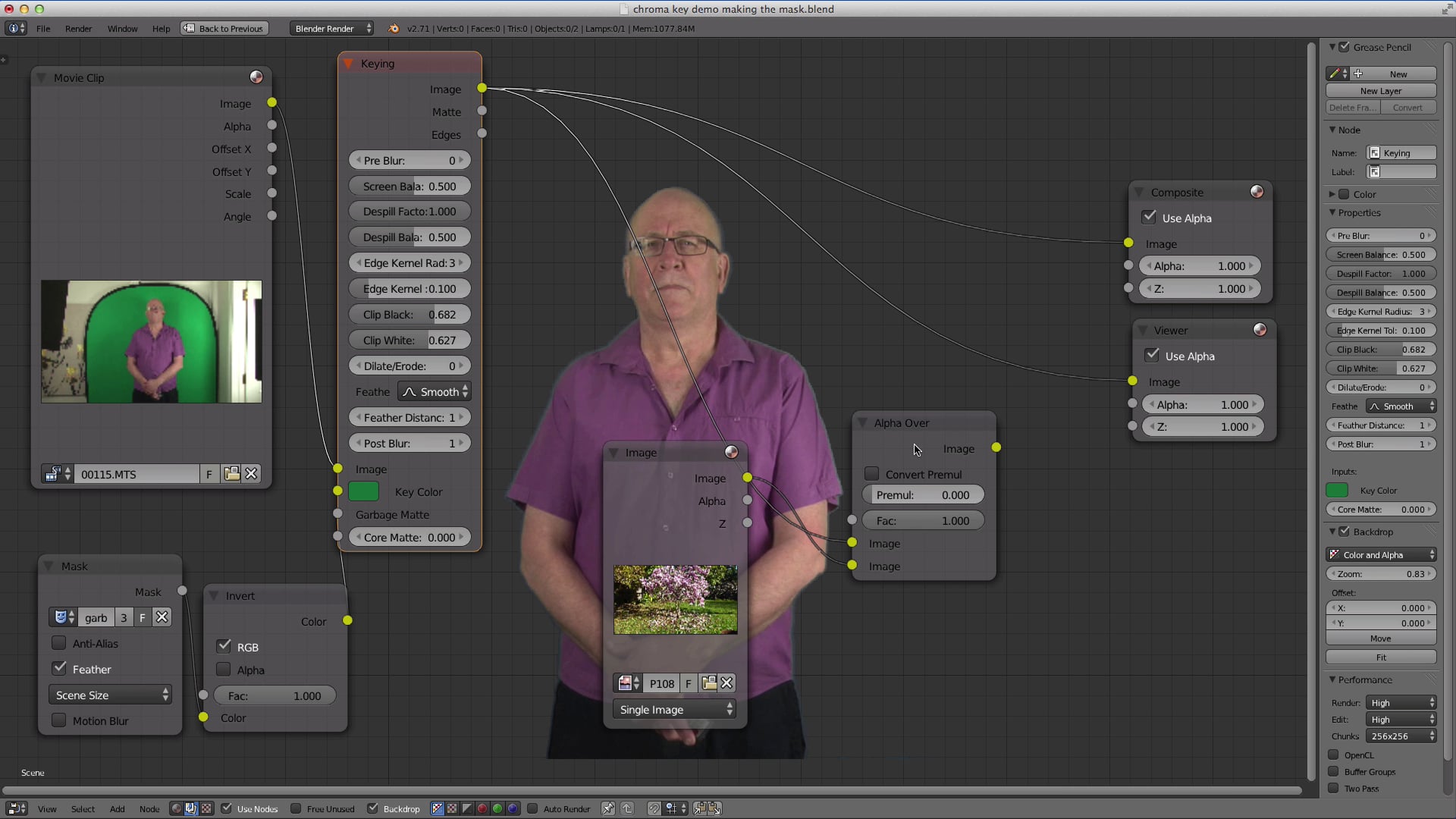 Use Blender to chromakey a video into a new video file with an alpha