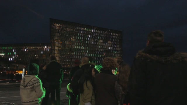 Ping-pong on the façade of the Harpa Reykjavik Concert Hall