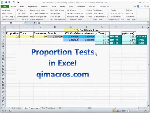 1-2 Proportion Hypothesis Testing in Excel 