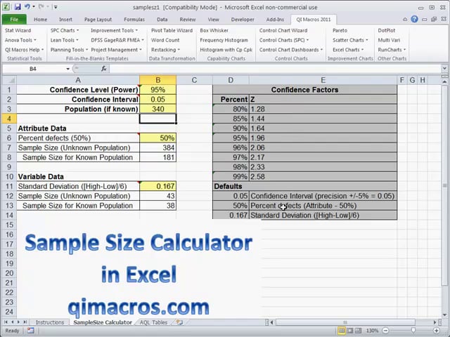 Sample Size Calculator in Excel