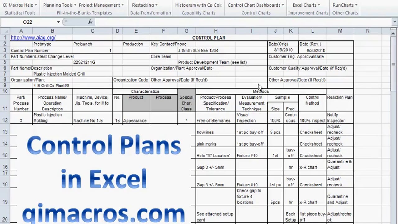 quality control plan template excel