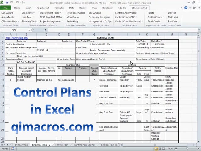 Create Control Plans in Excel