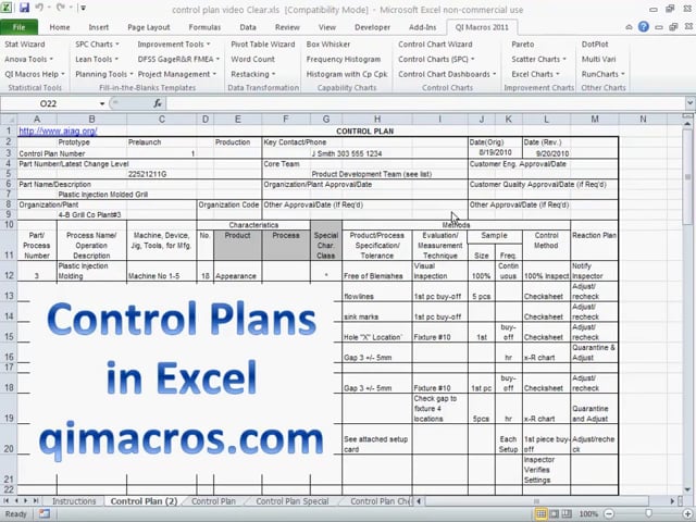 Create Control Plans in Excel