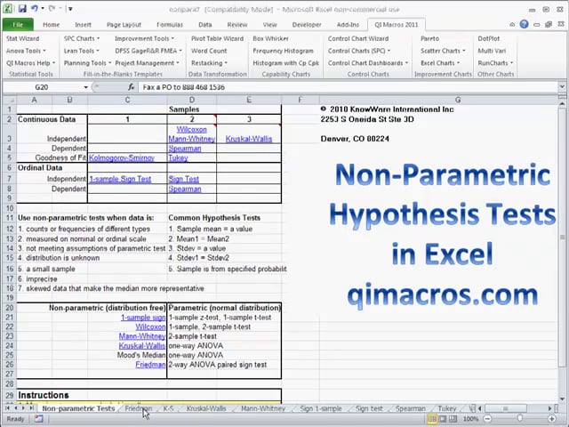 Non-Parametric Hypothesis Testing in Excel