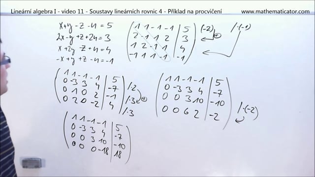 Lineární algebra I - video 11 - Soustavy lineárních rovnic 4 - Příklad na procvičení