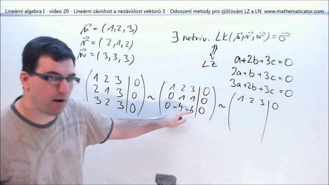 Lineární algebra I - video 20 - Lineární závislost a nezávislost vektorů 3 - Odvození metody pro zjišťování LZ a LN