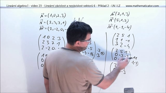 Lineární algebra I - video 23 - Lineární závislost a nezávislost vektorů 6 - Příklad 2 - LN i LZ
