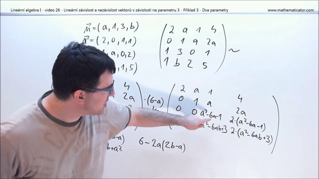 Lineární algebra I - video 26 - Lineární závislost a nezávislost vektorů v závislosti na parametru 3 - Příklad 3 - Dva parametry