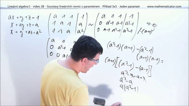 Lineární algebra I - video 28 - Soustavy lineárních rovnic s parametrem - Příklad 3x3 - Jeden parametr