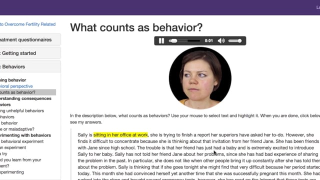 Video preview of Overcome Fertility Stress, showing an interactive exercise from the program