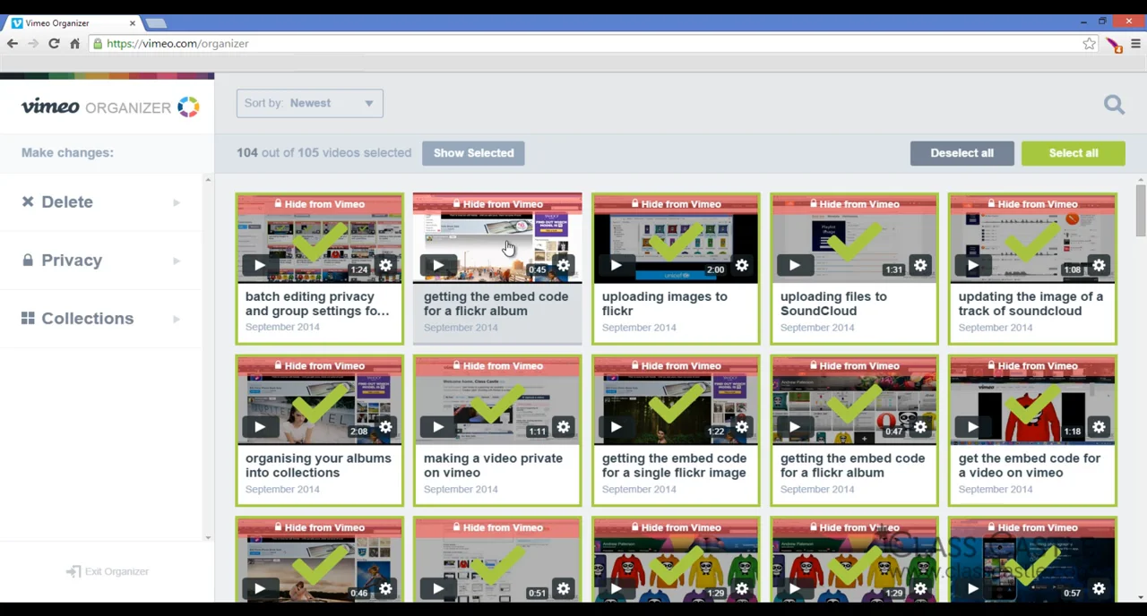 Editing settings for multiple videos at once on Vimeo
