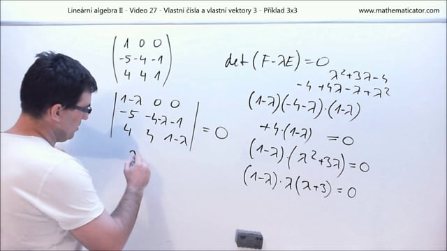 Lineární algebra II - Video 27 - Vlastní čísla a vlastní vektory 3 - Příklad 3x3