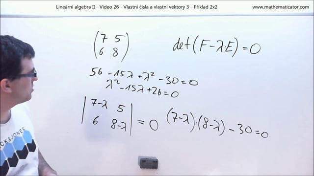 Lineární algebra II - Video 26 - Vlastní čísla a vlastní vektory 3 - Příklad 2x2