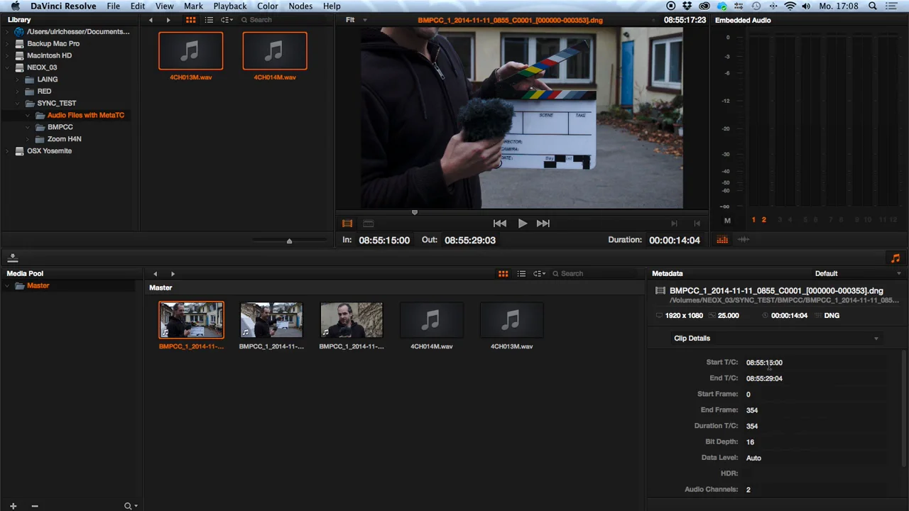 Syncing Audio & Video by Timecode with DaVinci Resolve