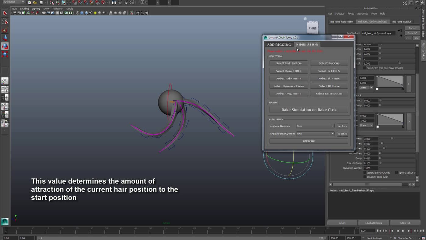 Dynamic Chain Setup Tool 揺れアニメーションを簡単作成 Maya用チェーンリグ作成ツール 無料