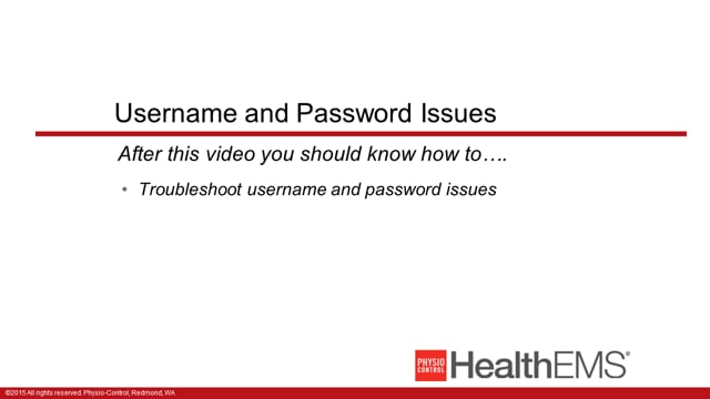 HealthEMS 1010 - Essentials - Username and Password Issues