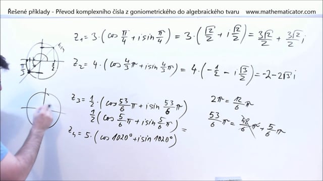 18. Řešené příklady - Převod komplexního čísla z goniometrického do algebraického tvaru