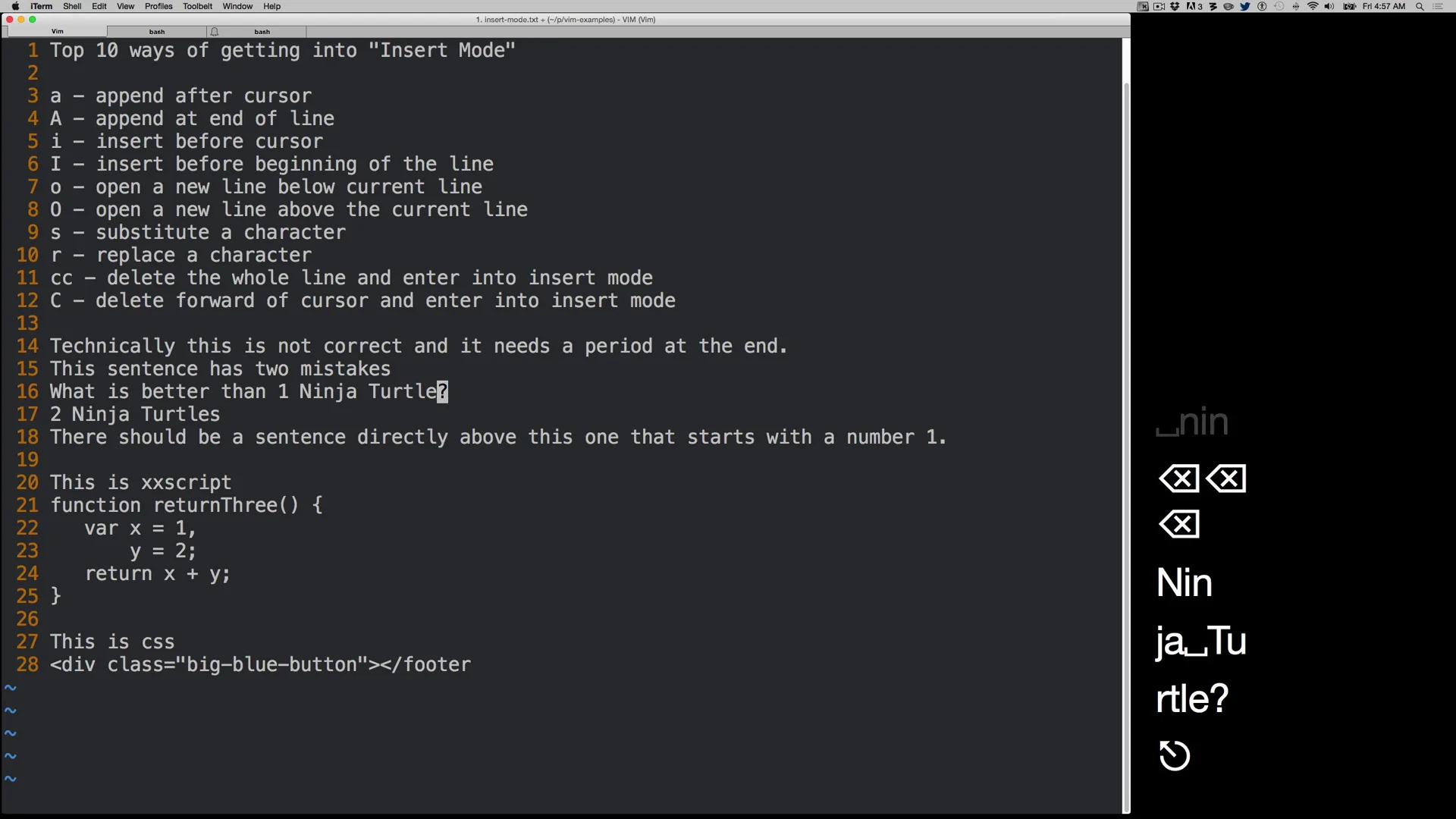 Vim 101: Entering Insert Mode on Vimeo