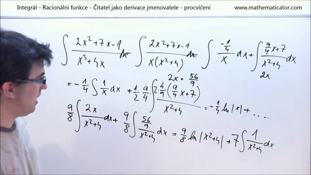 Racionální funkce - Čitatel jako derivace jmenovatele - procvičení