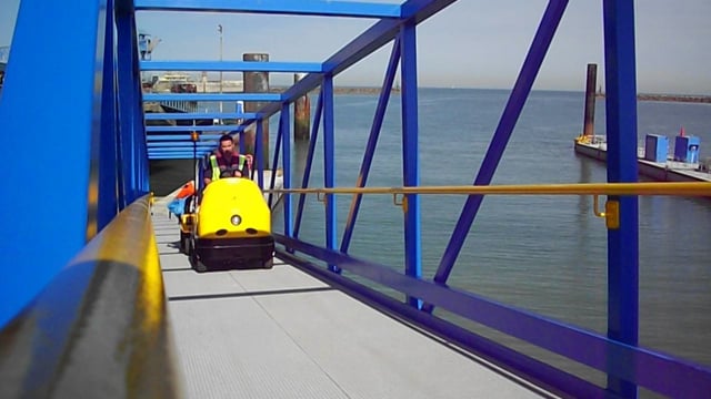 Electric cart test. Vattenfall offshore wind shore base, Ramsgate UK