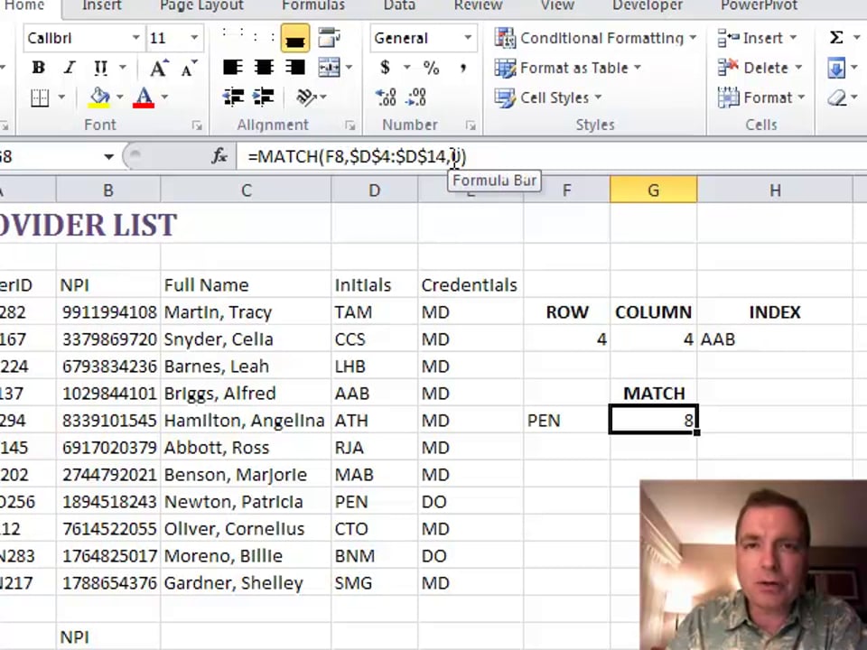 Excel Video 180 INDEX and MATCH