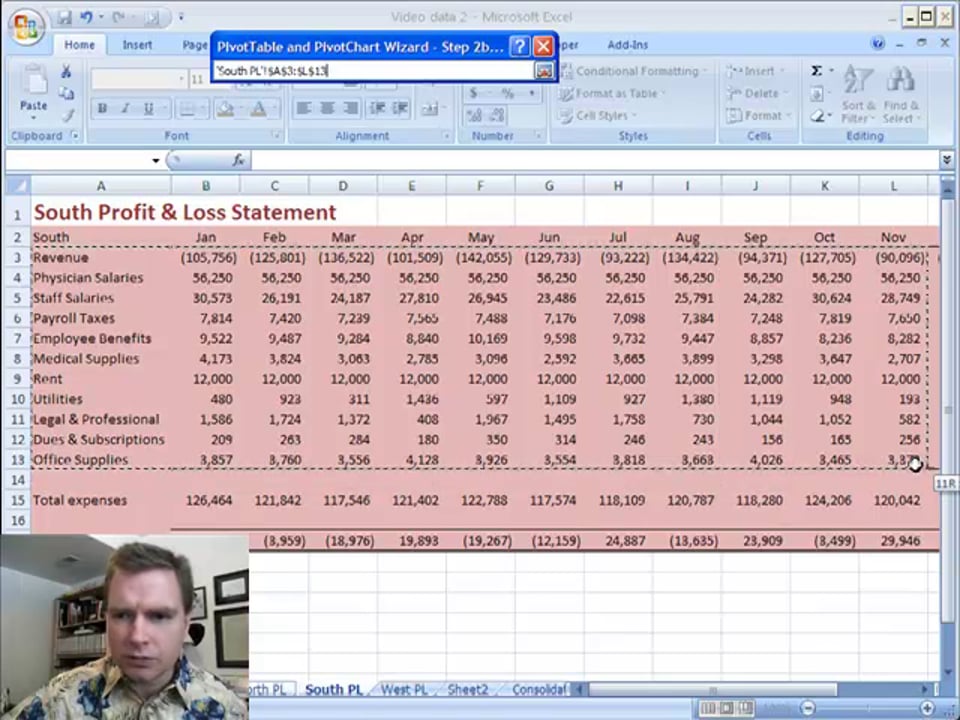 Excel Video 19 Using the Pivot Table Wizard to Consolidate Multiple Ranges