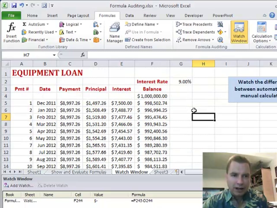 Excel Video 200 Watch Window and Calculation Options