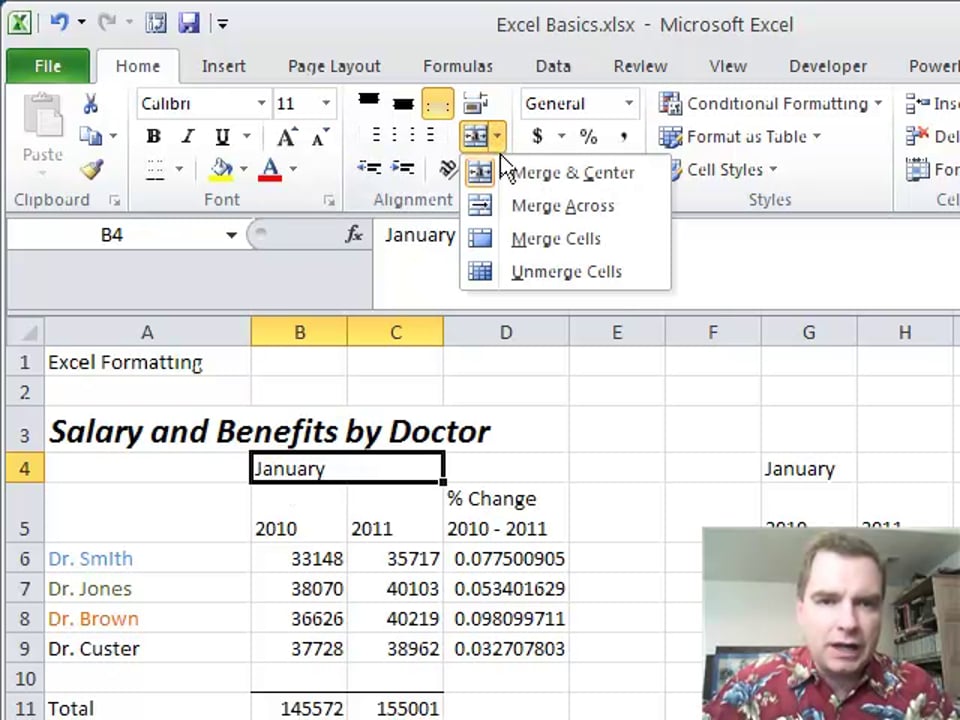 Excel Video 215 Two Ways to Center Data