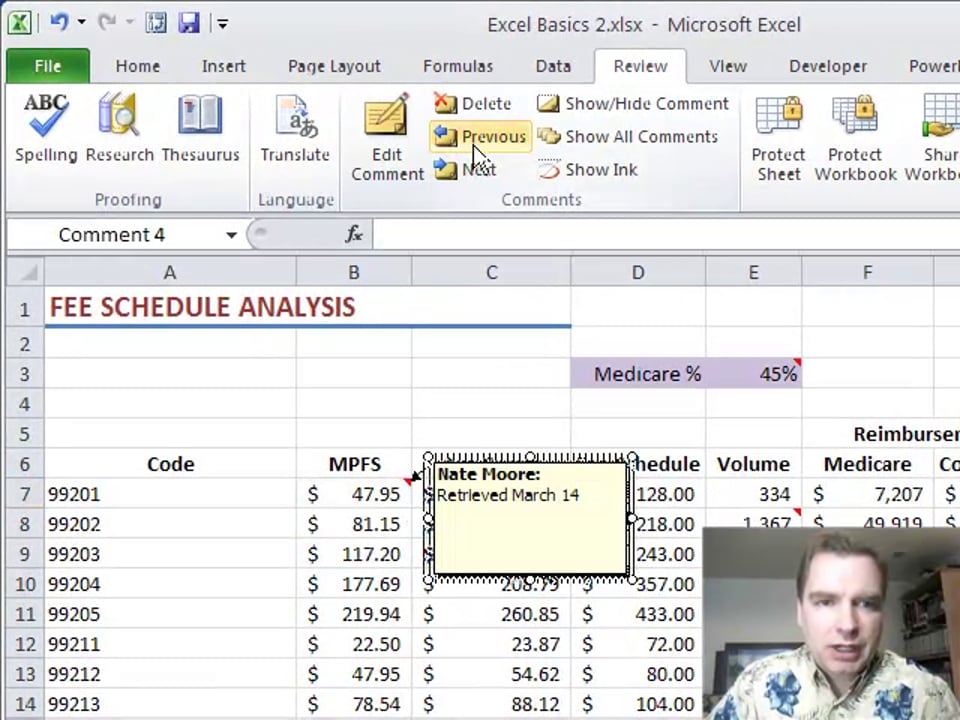 Excel Video 240 Comments on the Review Tab