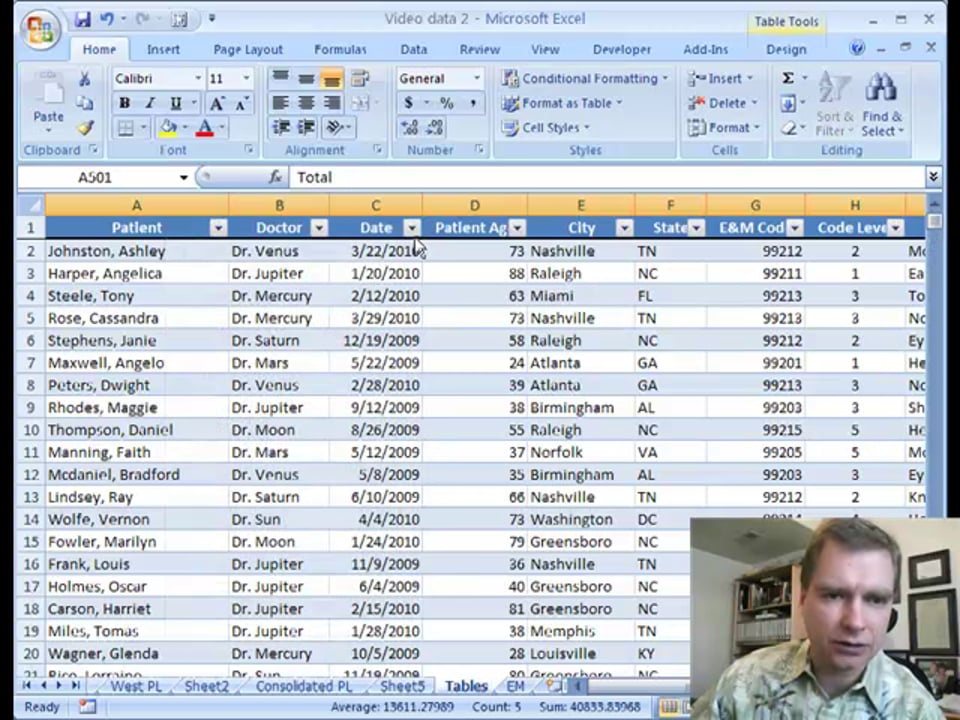 Excel 2007 Tables Moore Solutions Inc