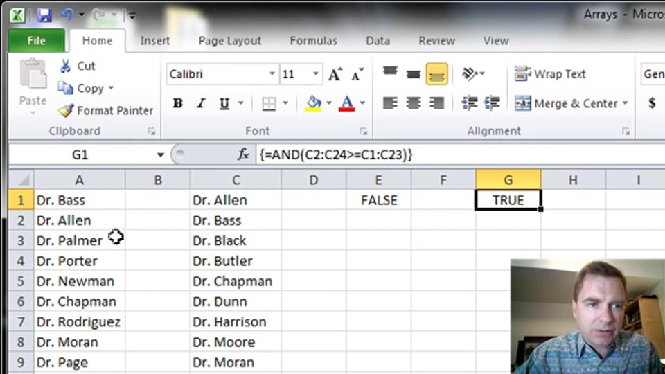Excel Video 370 Using Arrays to see if Data is Sorted