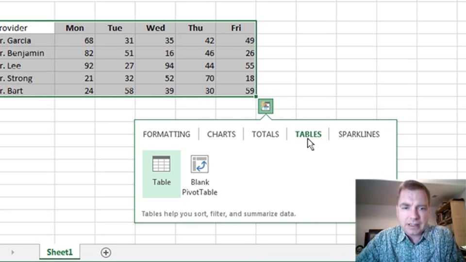 Excel Video 377 Quick Analysis – Tables and Sparklines