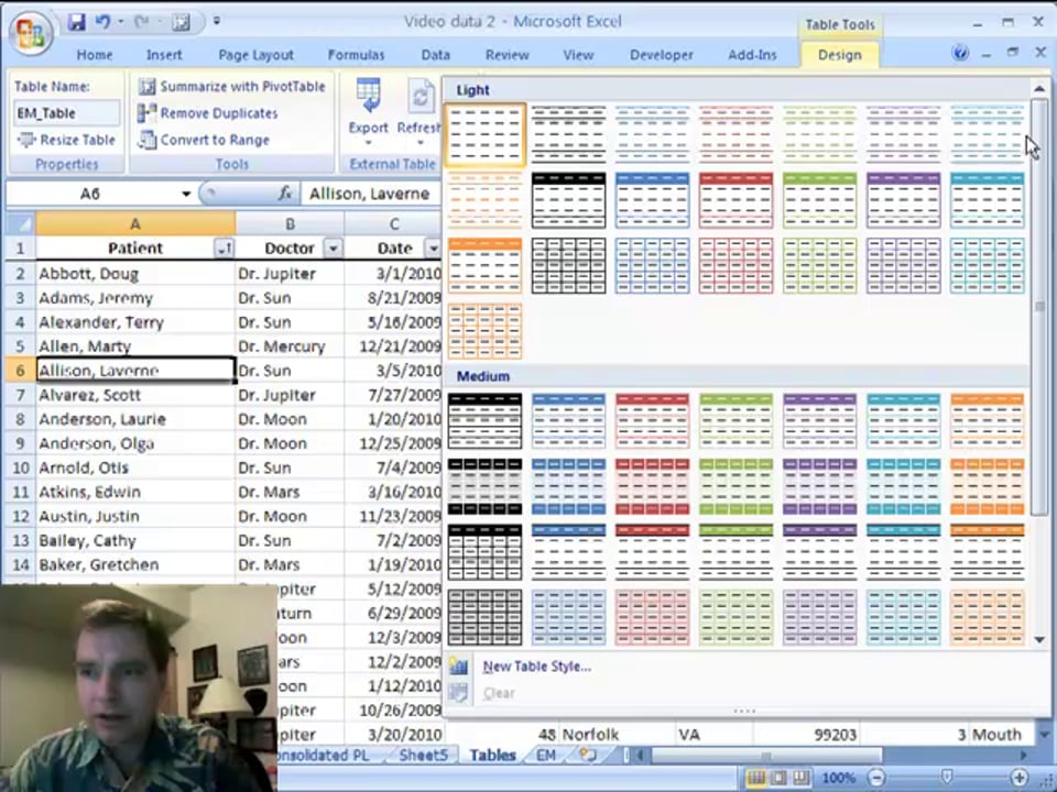 Excel Video 40 Table Styles