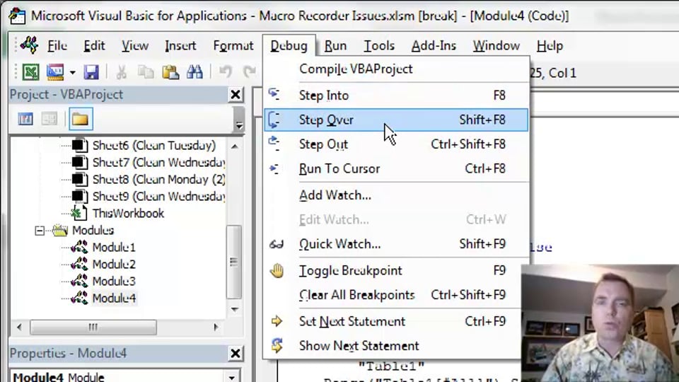 Excel Video 413 Debugging with Step Over and Step Out