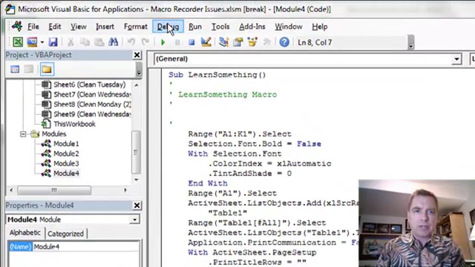 Excel Video 414 Debugging by Controlling Which Line of Code Runs Next