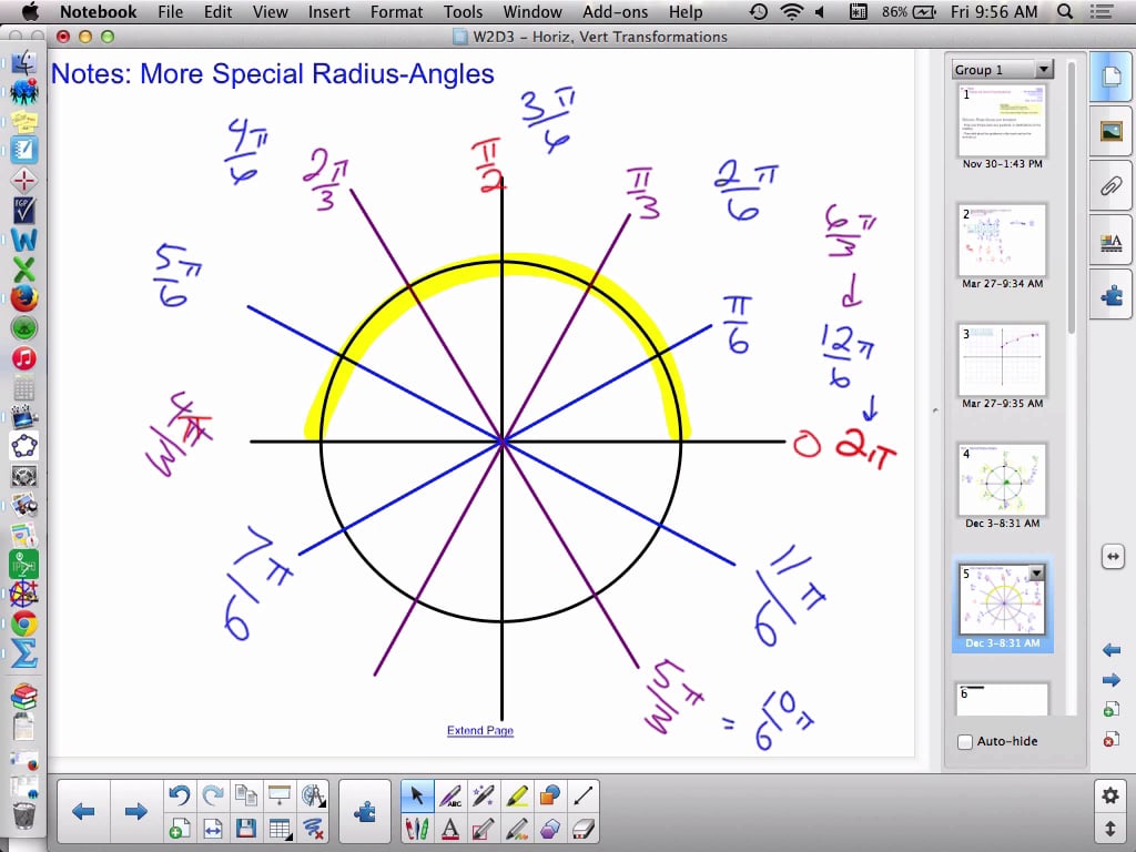 Sweet Sixteen Radians on the Unit Circle, Patterns with Trig Values on