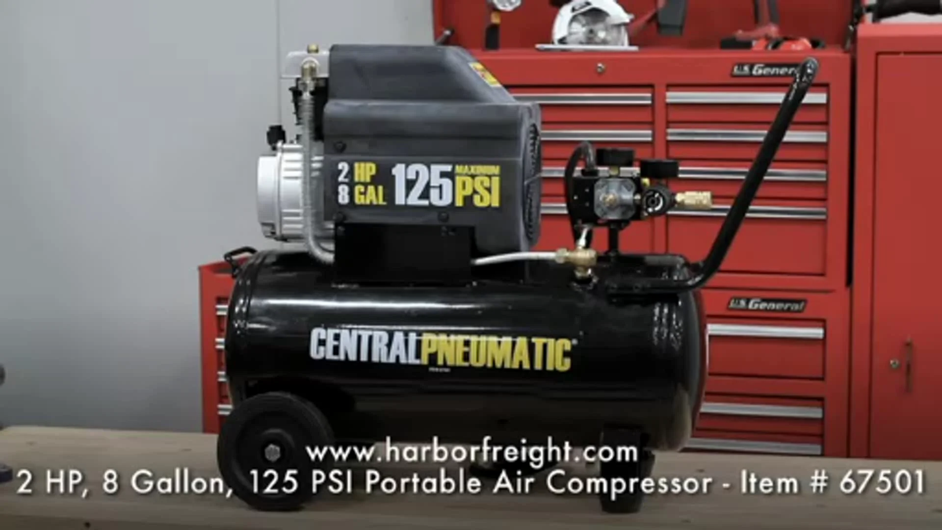 Central pneumatic 2 hp 8 gal shop 125 psi