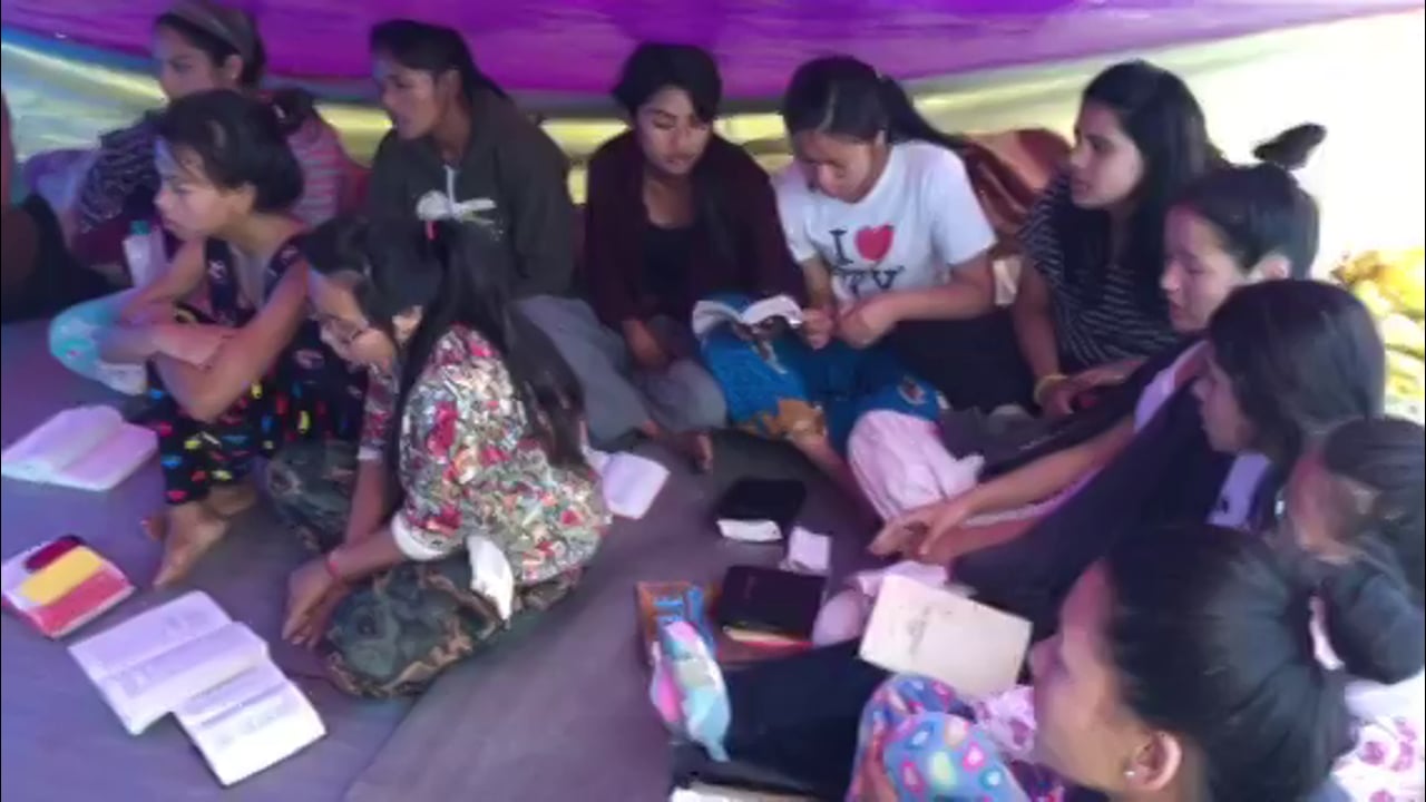 Girls Worshipping in Kathmandu after Nepal Earthquake