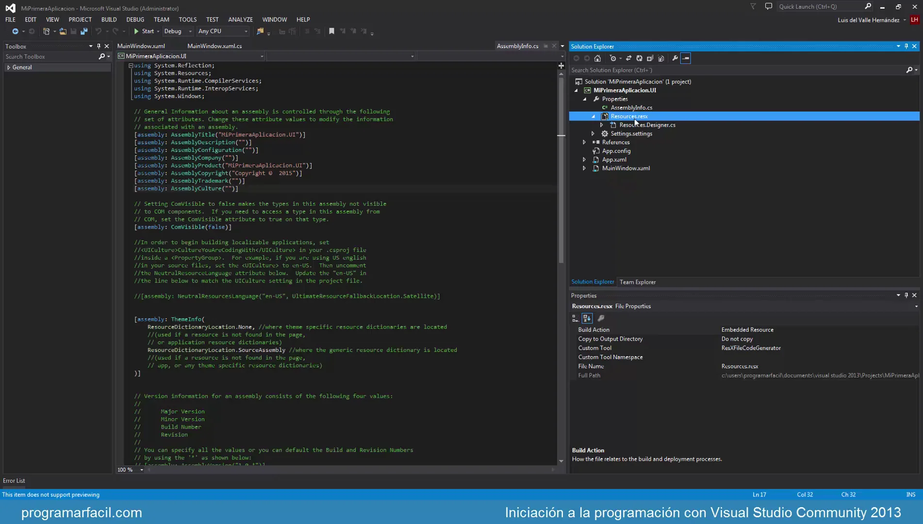 Tema04 Explorador de soluciones Visual Studio Community on Vimeo
