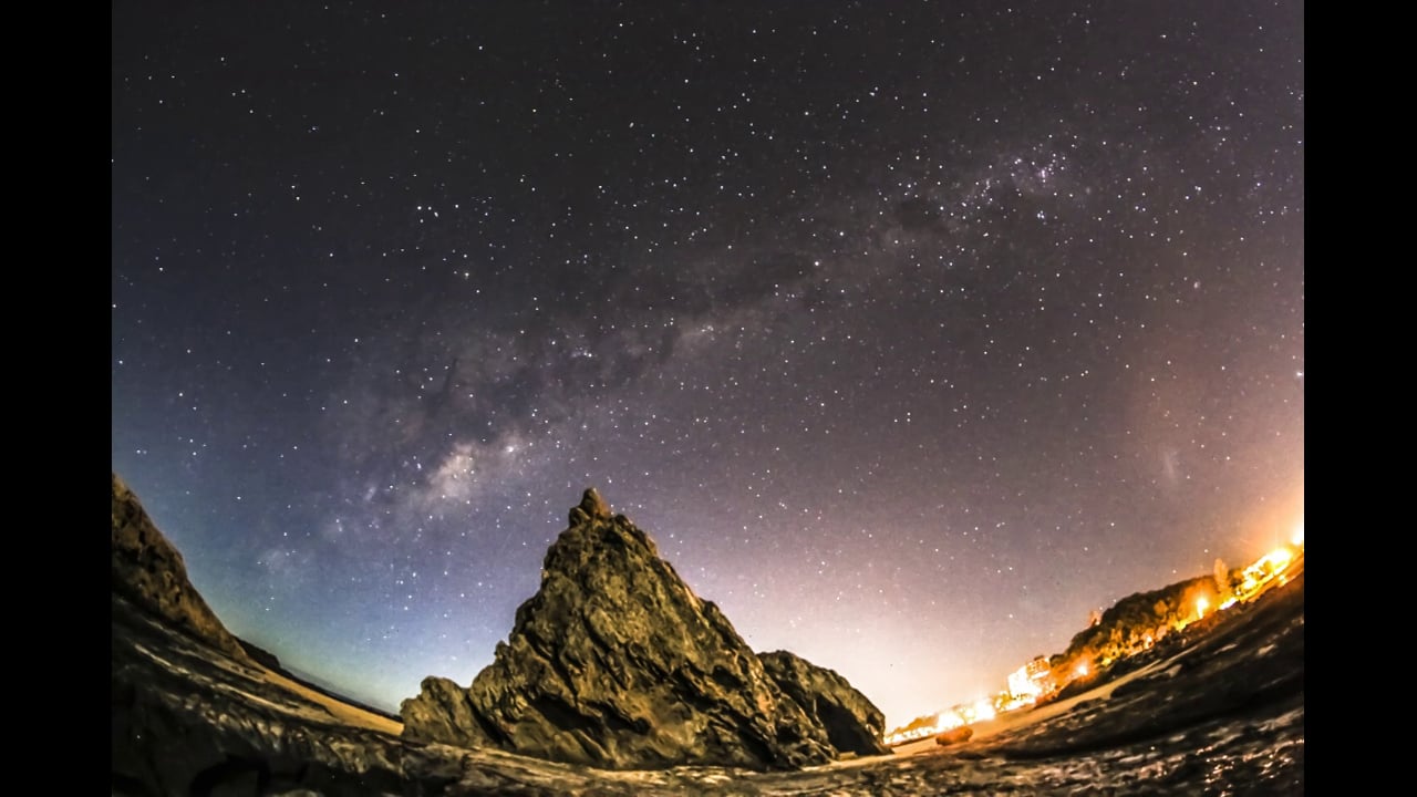 Gold Coast Currumbin Milkyway Timelapse moving across the night, above the famous Currumbin Rock