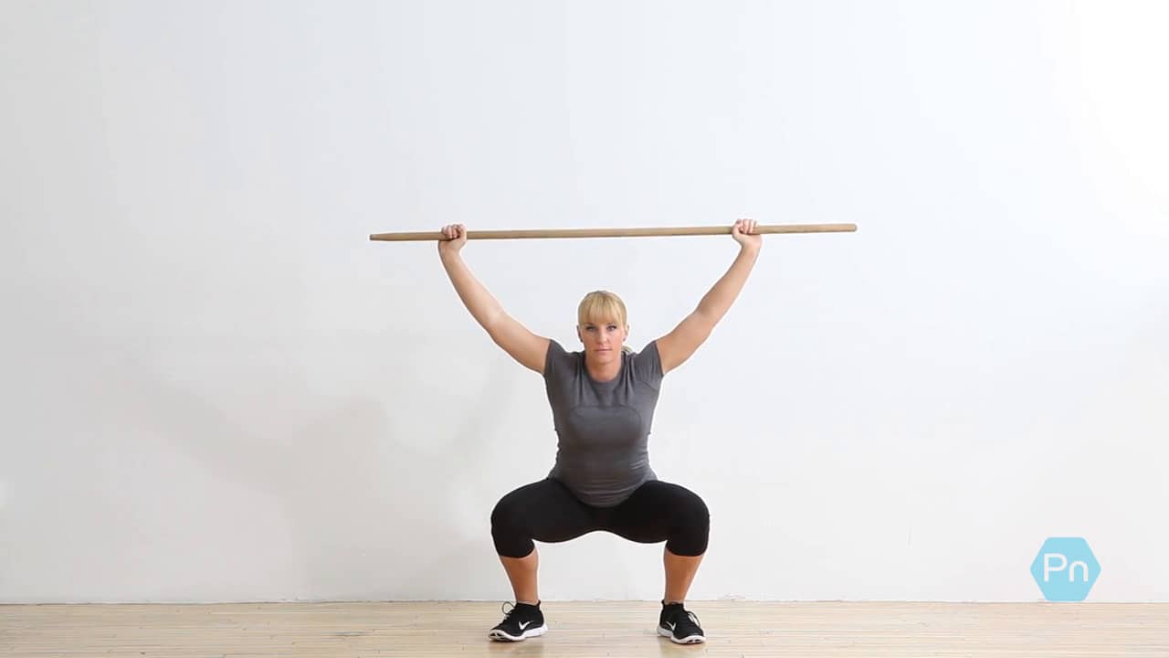 Women's Overhead Broomstick Squat on Vimeo