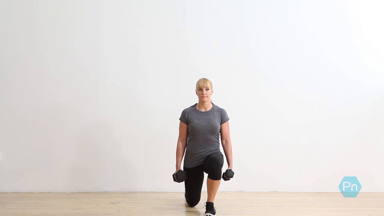 Women's Walking Off-Set Dumbbell Lunge on Vimeo