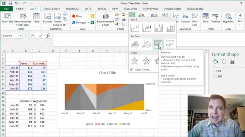 Excel Video 463 Excel 2013 Surface, Radar, Area, Scatter, and Bubble Charts