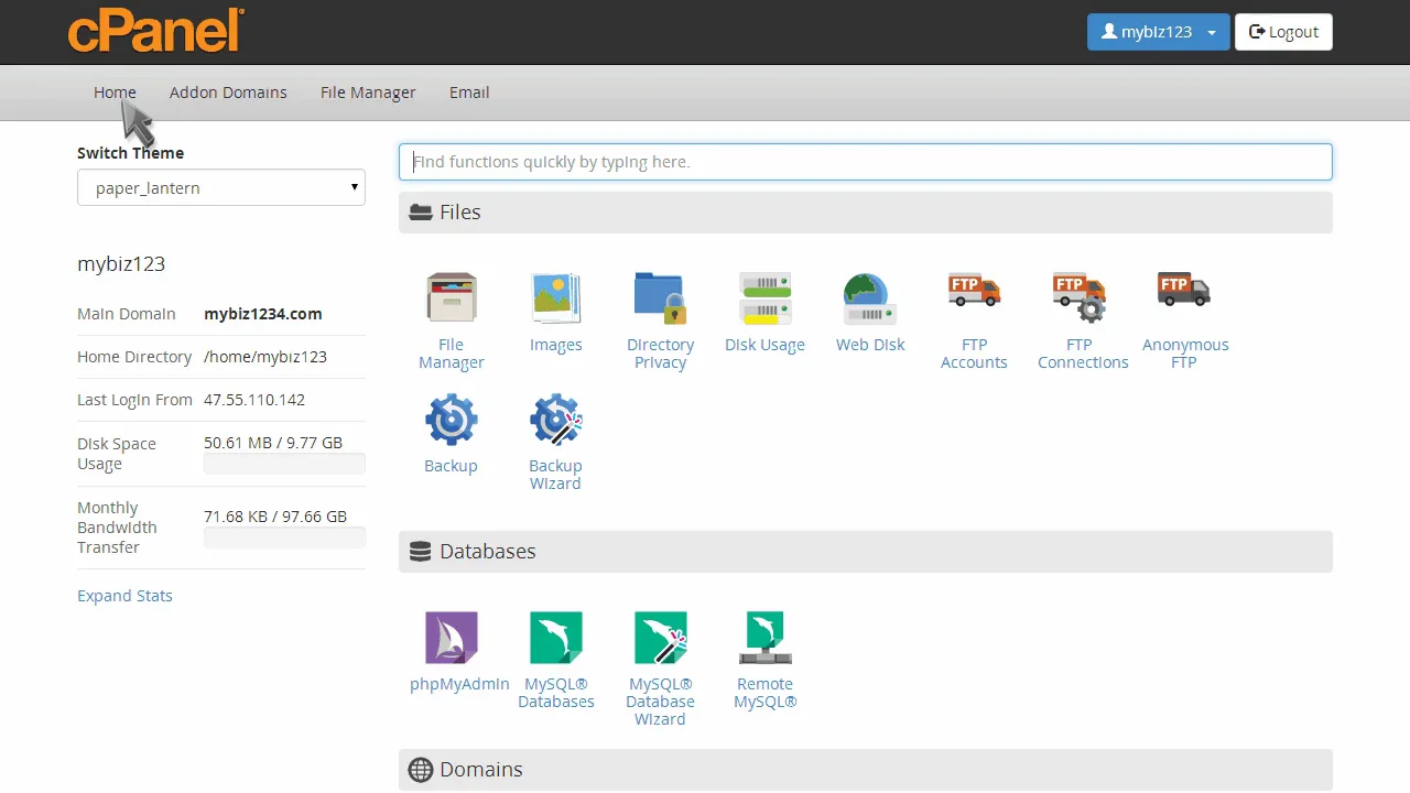 Mysql hosting. CPANEL хостинг. Email account CPANEL. Paper Lantern Theme CPANEL. CPANEL login.