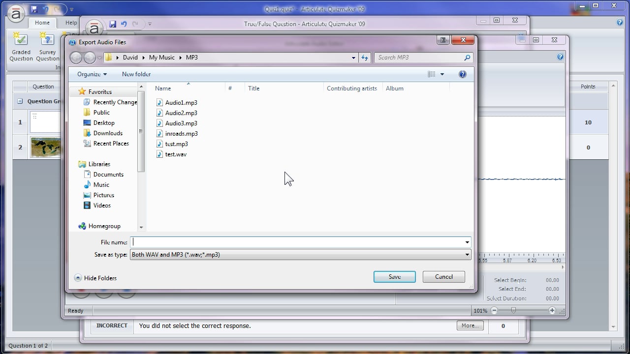 How to export audio from feedback in an Articulate Quizmaker '09 quiz