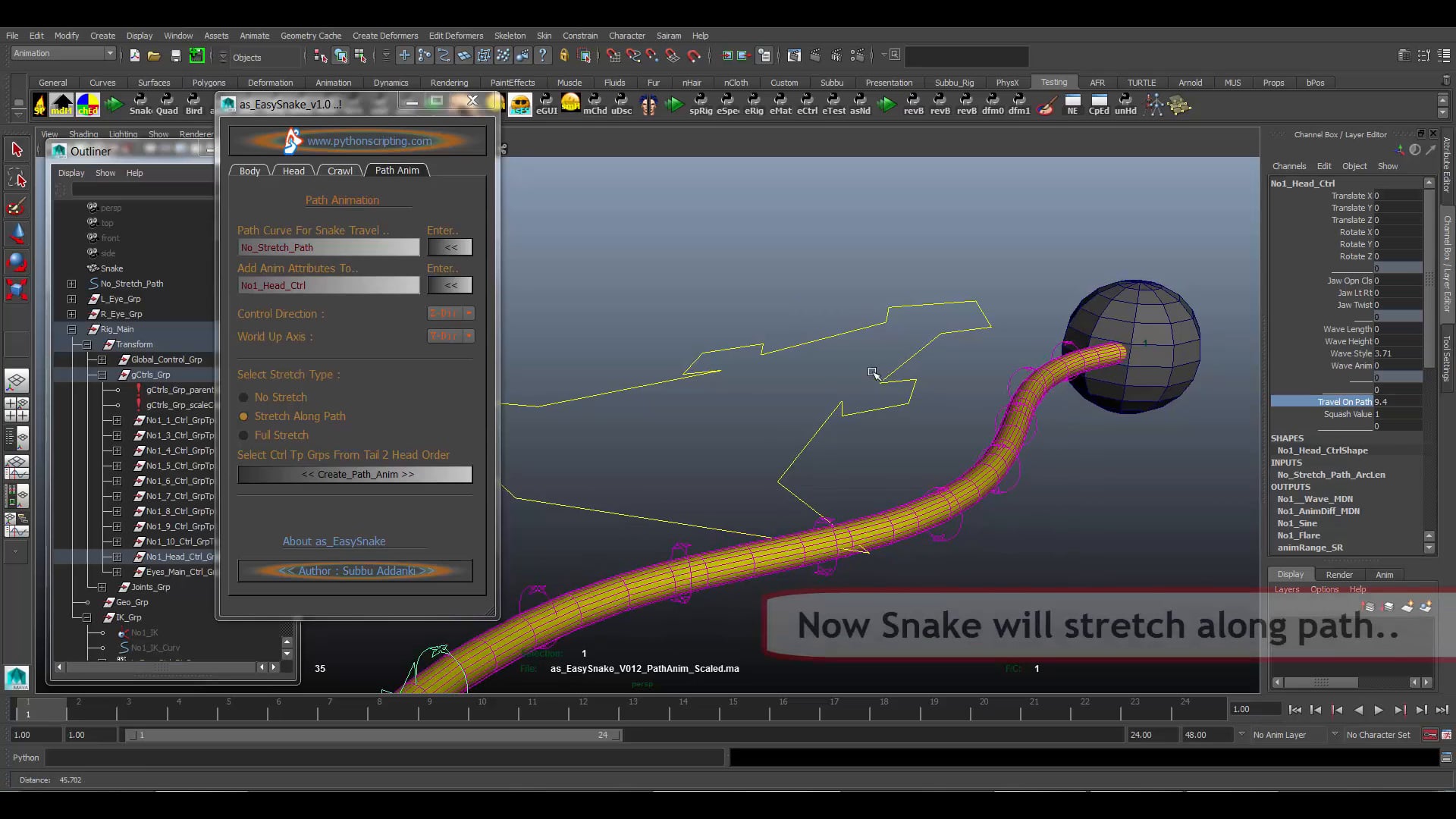 as_EasySnake : Auto Snake Rigging Tools - Travel On Path & Multiple Snakes